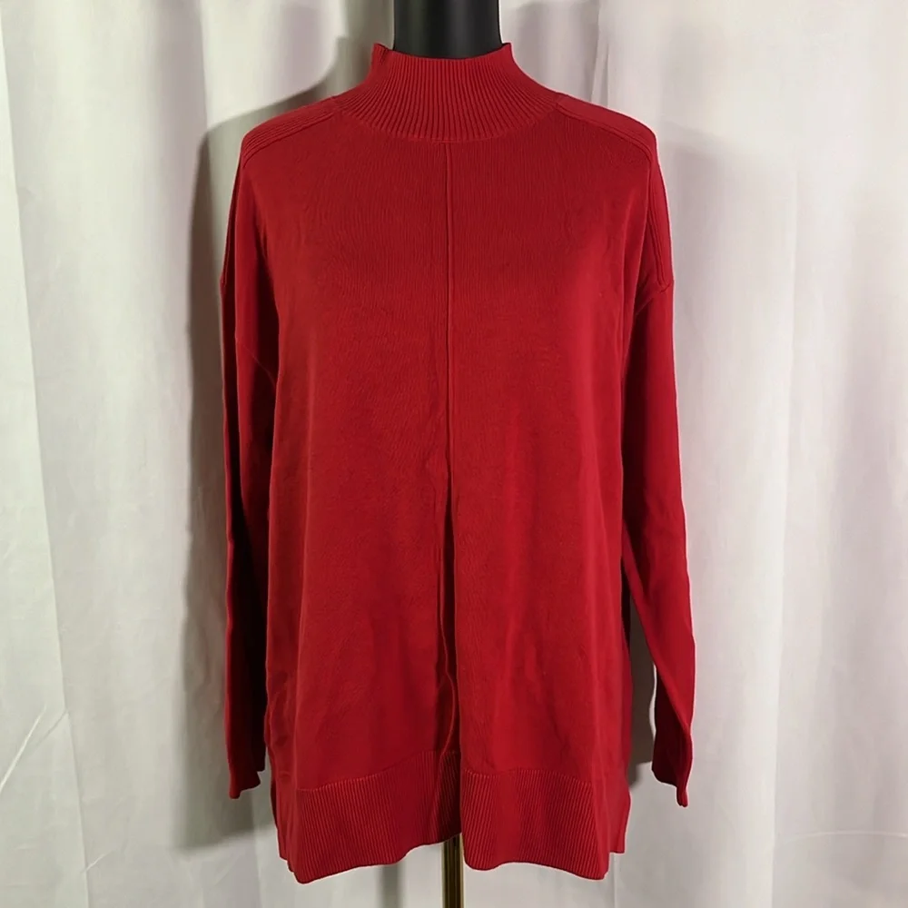 NWT Karen Scott Red Front Seam Mock Neck Cotton Sweater